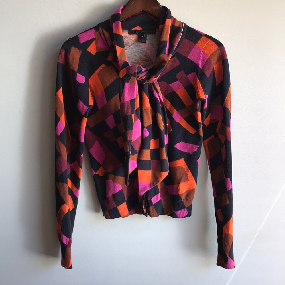 Marc By Marc Jacobs Black and Orange Geometric Cardigan